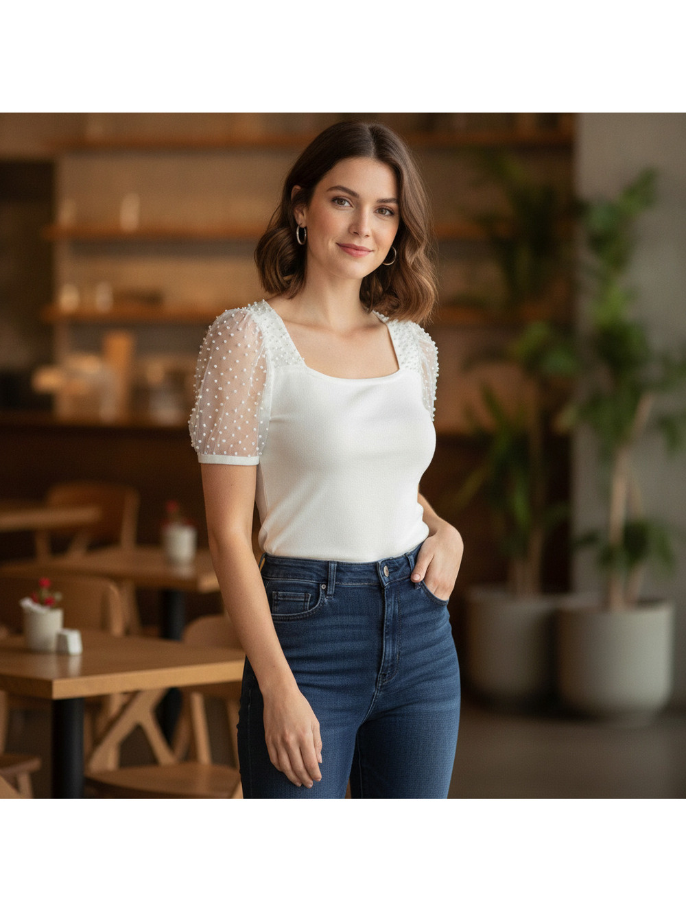 cable and gauge top White S Pearl Sleeve